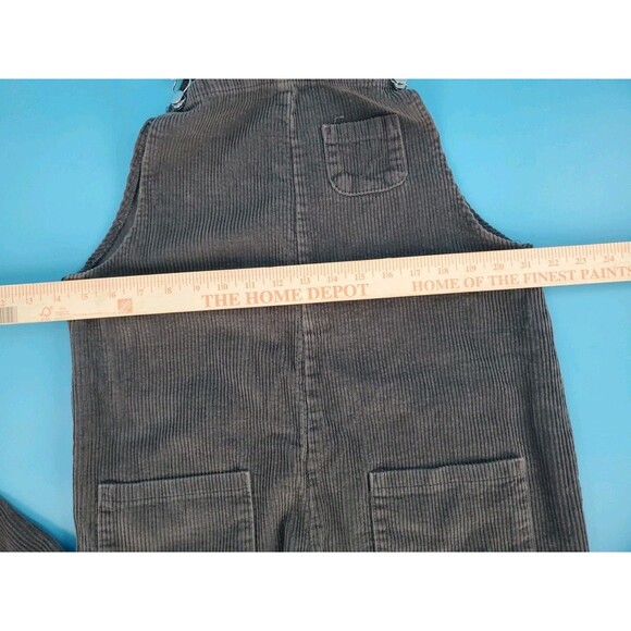 Corduroy Overalls Womens Sz M Crop  Gray Boho Adjustable Straps Pockers Shangyan - Picture 5 of 10